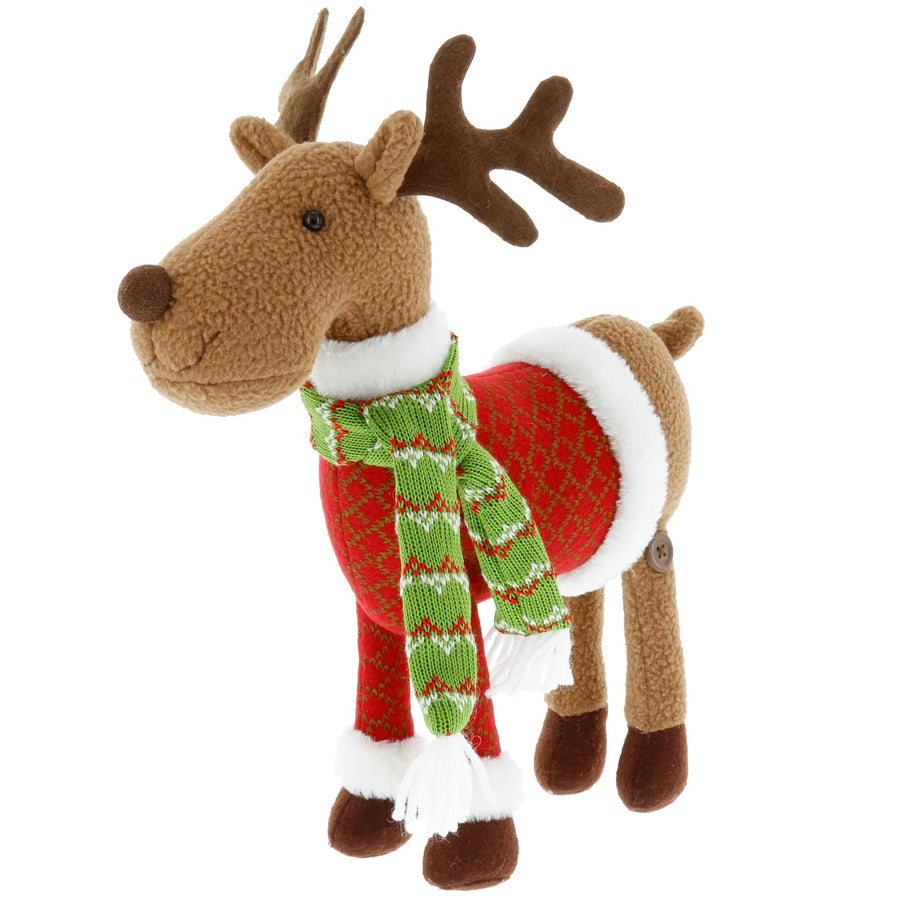 Reindeer Plush 12 Christmas Pet Stuffed Doll - Cute Pet Deer Rudolph Toy with Coat and Scarf, Animal Decorations, Great Gifts for Kids, Holiday Party Exchange or Soft Festive Fall Winter House Decor