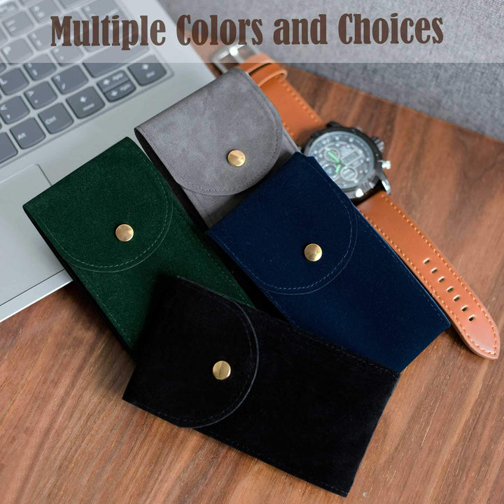 4 PCS Watch Travel Case for Men and Women Portable Velvet Watch Pouch Watch Storage Bag and Organizer (1BLACK+1GREEN+1BLUE+1GRAY)