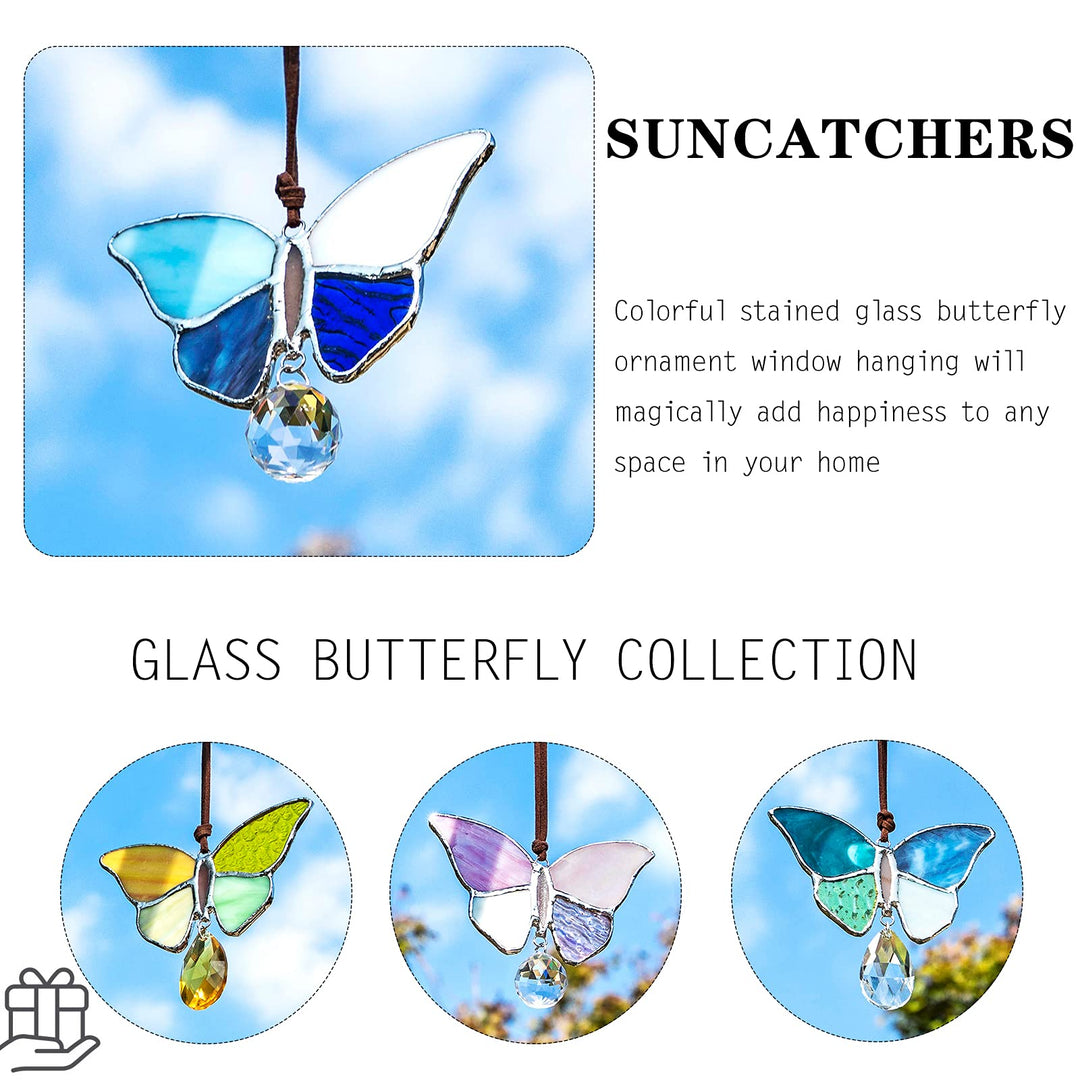 H&amp;D HYALINE &amp; DORA Tiffany Stained Glass Window Hangings Butterfly Shaped Art Style Sun Catcher Windows Panels for Home Garden Party Christmas Day Gift