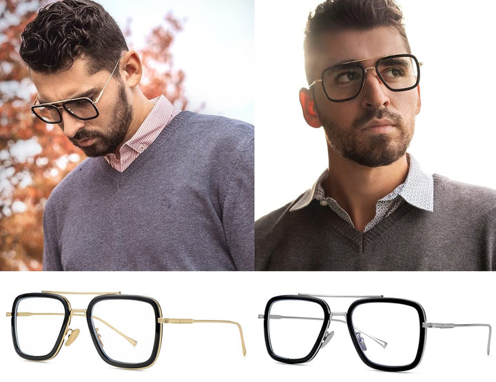 NIDOVIX Tony Stark Style Blue Light Blocking Glasses for Men Women, Iron Man and Spider-Man Computer Gaming Glasses (Black/Silver)