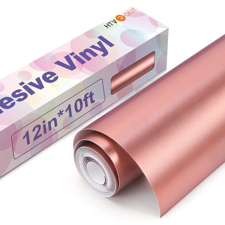 HTVRONT Rose Gold Metallic Vinyl - 12 x 10FT Matte Rose Gold Vinyl for Cricut - Easy to Weed & Transfer Rose Gold Permanent Vinyl Roll