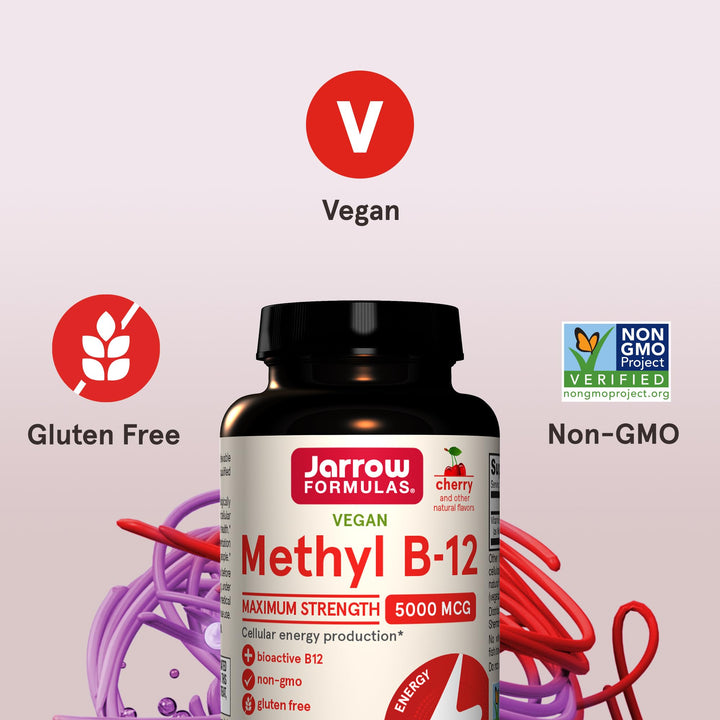 Vitamin B12 5000 mcg - Maximum Strength for Cellular Energy and Brain Health, 60 Cherry Chewable Tablets, B12 Vitamins 5000 mcg