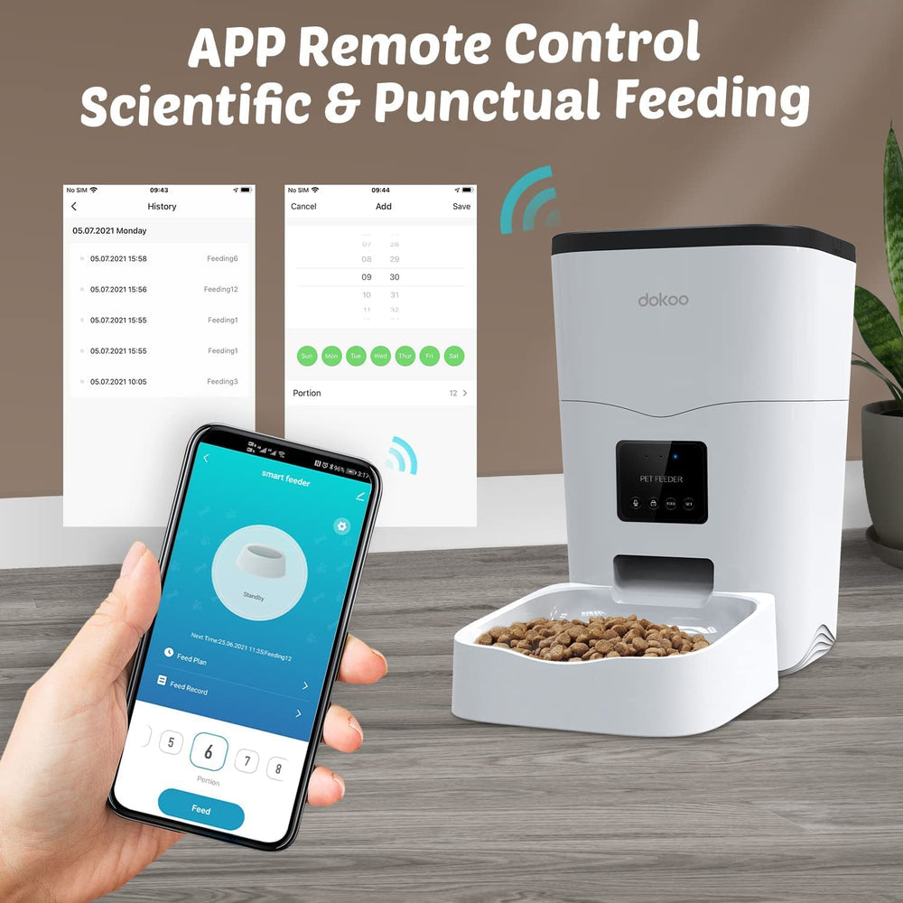 Automatic Cat Feeder, 3L Smart Cat Dry Food Dispenser with Portion Control & Timer, 1-10 Meals, Voice Recorder, Support 2.4G WiFi, Auto Pet Feeder for Cats and Small Dogs (White)