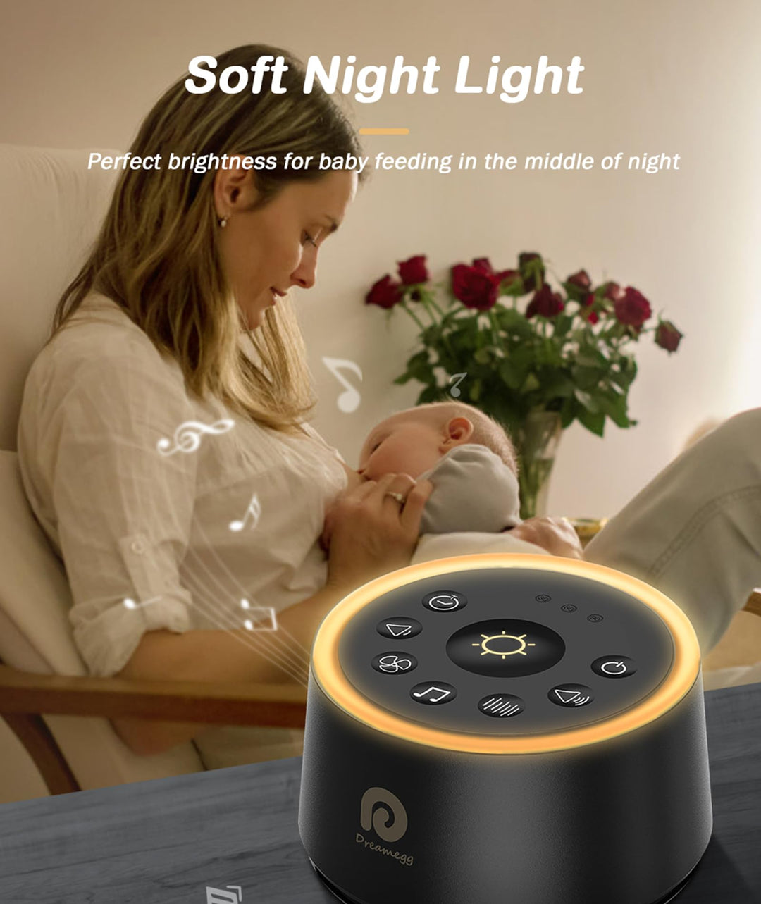 Dreamegg White Noise Machine - Sound Machine for Adult Baby Kid, Noise Machine for Sleeping with 24 Calming Sound, Ambient Nightlight, Continuous or Timer, Loud Sleep Machine for Home Nursery Office