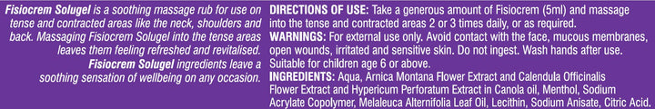 Fisiocrem Solugel - Massage rub for Neck, Shoulders and Back with Arnica - 60 ml