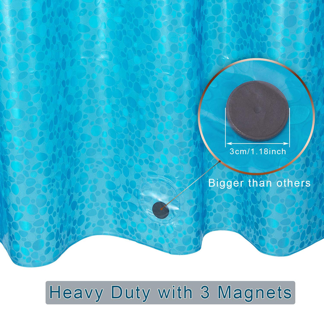 Waterproof Shower Curtain Liner 8G EVA Thick Curtain with Heavy Duty 3 Bottom Magnets for Shower Stall, Bathtubs, 3D Pebble Pattern, 72 x 72,12 Hooks
