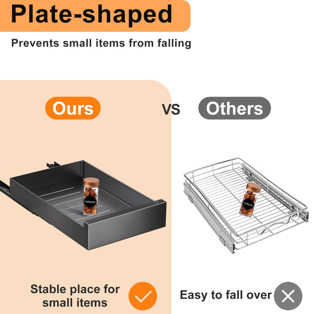 Pull Out Cabinet Organizer Fixed With Adhesive Nano Film,Heavy Duty Storage and Organization Slide Out Pantry Shelves Sliding Drawer Pantry Shelf for Kitchen,Living Room 9.8W x 16.9D x3.1H(1PC)