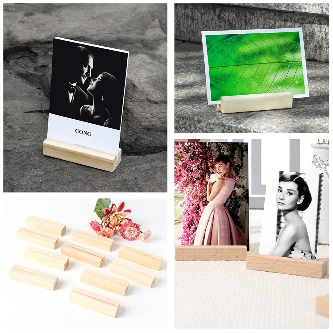 20 Pack Wood Sign Holder Wood Block Stand Holder Wooden Menu Stand Holder Photo Stand Place Card Holder Picture Table Display Stand Small Wooden Base Table Number Holders