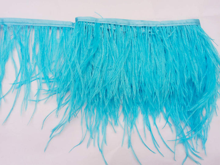 Sky Blue Ostrich Feathers Fringe Trim Craft Feathers Clothing Accessories Pack of 2 Yards