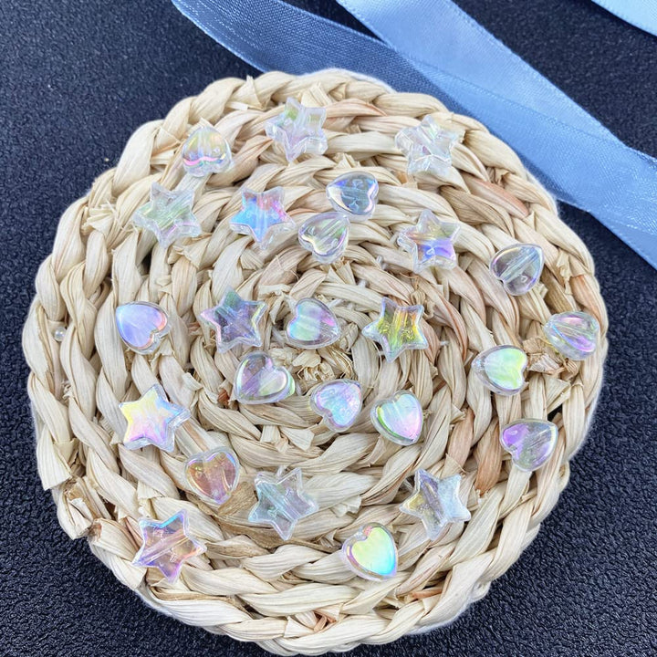 600 PCS Acrylic Beads Heart Star Shape Beads Clear AB Bead Assortments Flat Bead-in-Bead Loose Beads Spacer for DIY Necklace Bracelet Jewelry Craft Making (Clear AB)