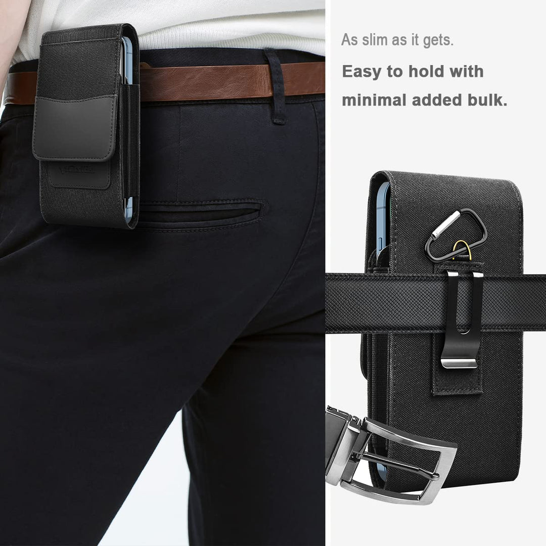 Dual Phone Holster Pouch Suitable for iPhone 15/14/13/12/11/15Pro/14Pro/13Pro/12Pro, Samsung, Motorola with Wallet Holster Card Holder,Phone Pouch for Belt,Phone Protective Holster