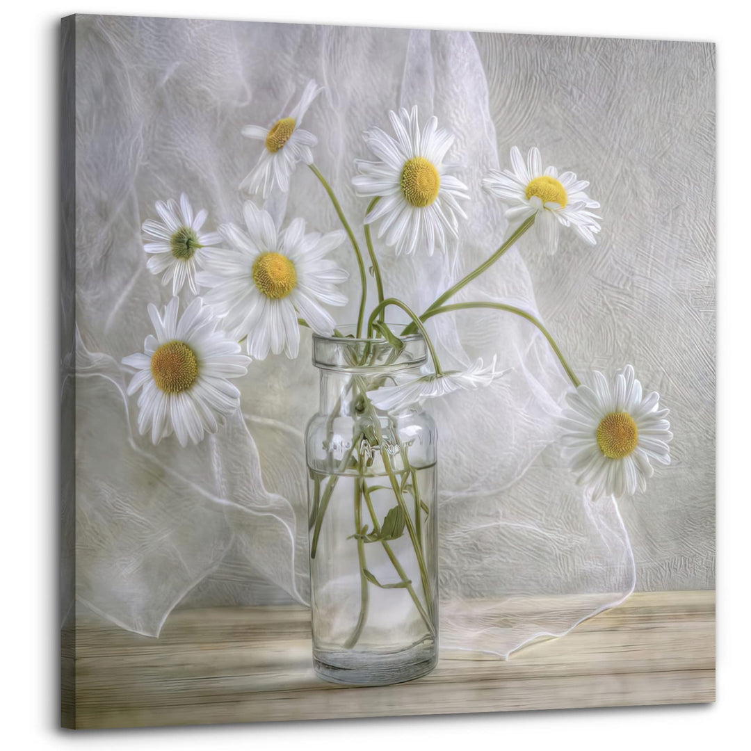 Bathroom Wall Decor Canvas White Flower Modern Wall Art for Living Room Large Size Painting Picture Artwork Wood Framed Wall Art Easy to Hang Size 20 X 20 in