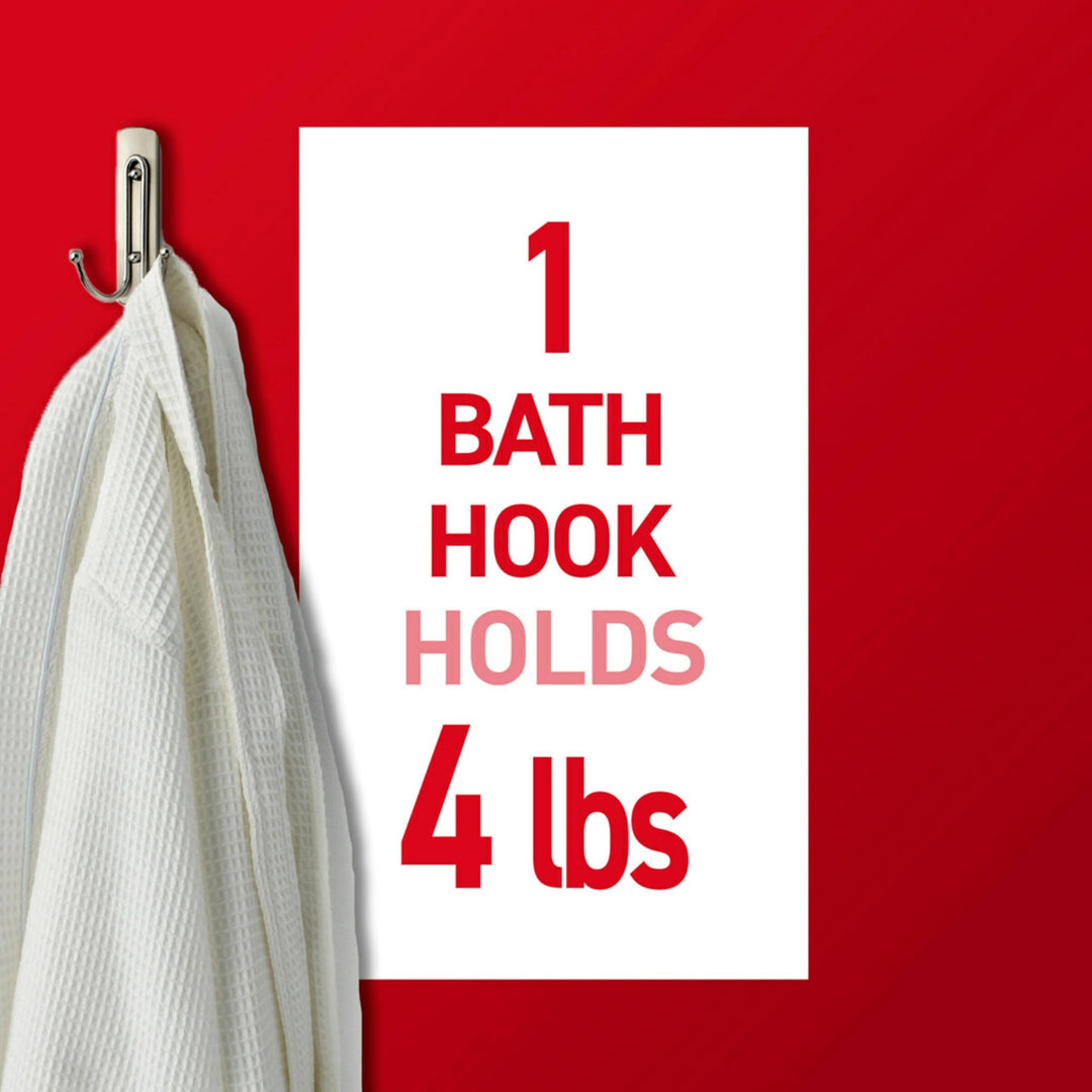 Large Double Bathroom Wall Hook, Damage Free Hanging Bath Hook with Adhesive Strip, Double Hook for Hanging Bath Towels, 1 Satin Nickel Colored Wall Hook and 1 Water-Resistant Strip