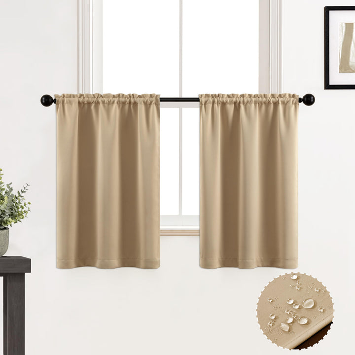 Beige Blackout Curtains for Bedroom,Waterproof Light Blocking Insulated Thermal Room Darkening Curtains for Kitchen 30 x 24 Inches Long