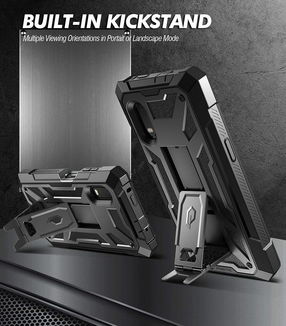 Spartan Series for Samsung Galaxy XCover Pro (2020) Case, Full-Body Rugged Dual-Layer Metallic Color Accent Leather Texture Shockproof Protective Cover with Kickstand, Metallic Gun Metal