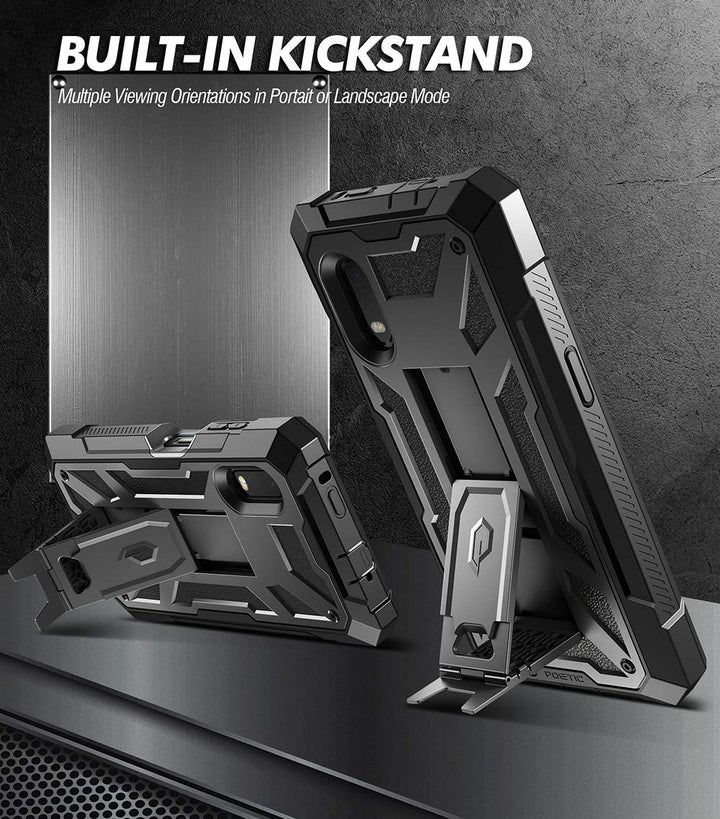 Spartan Series for Samsung Galaxy XCover Pro (2020) Case, Full-Body Rugged Dual-Layer Metallic Color Accent Leather Texture Shockproof Protective Cover with Kickstand, Metallic Gun Metal