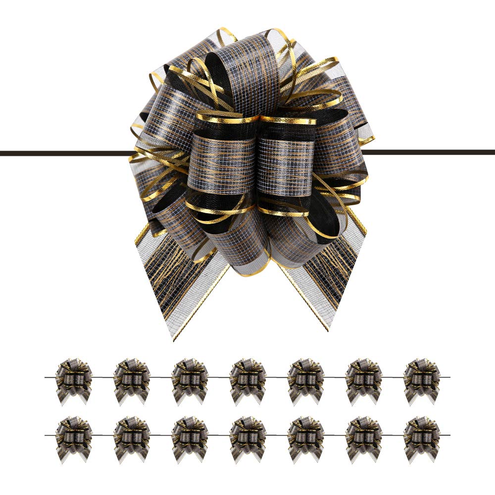 PACKQUEEN 15 Black Gift Bows Large, 6 inches, Gift Pull
