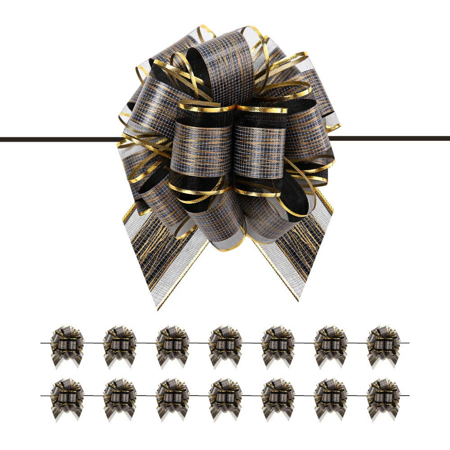 PACKQUEEN 15 Black Gift Bows Large, 6 inches, Gift Pull