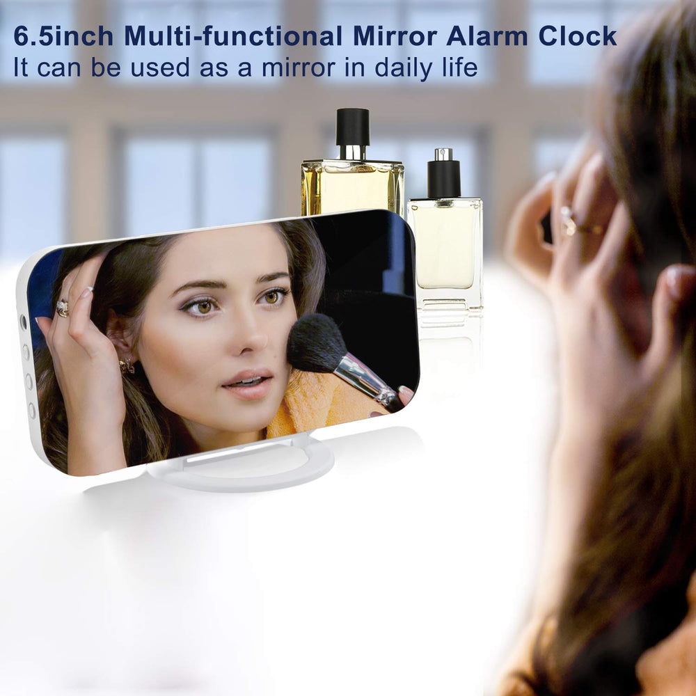 Digital Clock Large Display, LED Electric Alarm Clocks Mirror Surface for Makeup with Diming Mode, 3 Levels Brightness, Dual USB Ports Modern Decoration for Home Bedroom Decor-White (001)