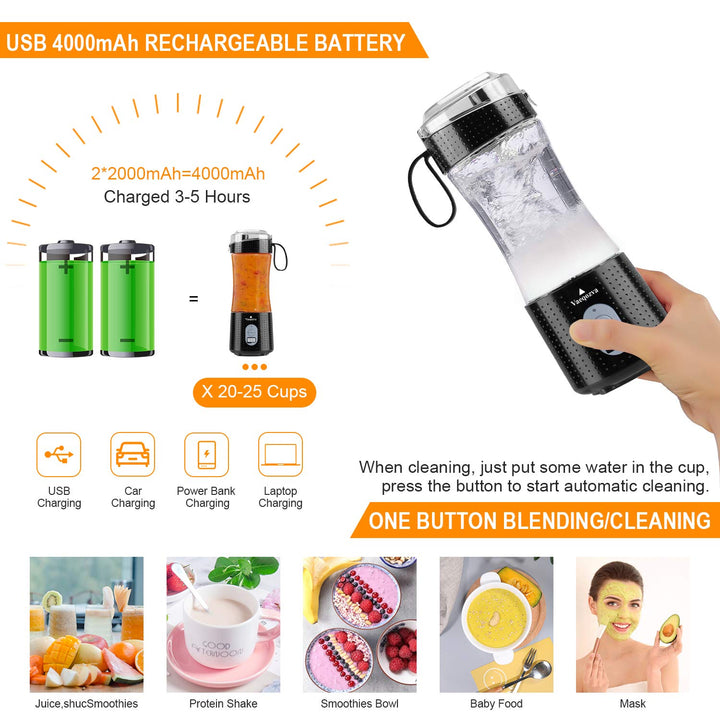Vaeqozva Portable Blender USB Rechargeable Personal Mix