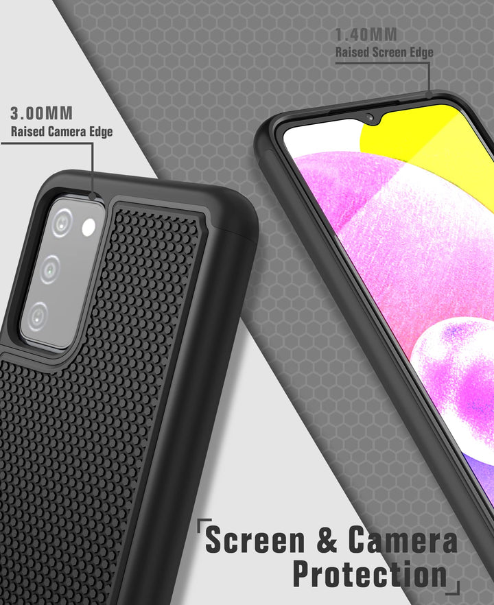 for Samsung Galaxy A03s Phone Case: Military Matte Drop Proof Phone Protective | Sturdy Shockproof Case with Rough Textured - Rugged Dual Layer Design | Heavy Duty Protection - Black (Black)