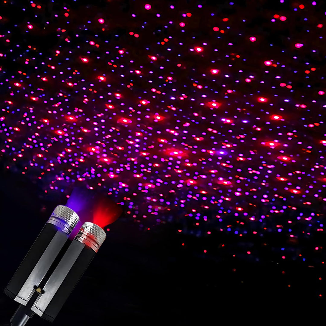USB Star Night Lights Projector, Sound Activated 3 Modes 2 in 1 Interior Car Roof Lights, Adjustable Romantic Portable Car LED Light Decorations for Car, Ceiling, Bedroom (Red/Purple)