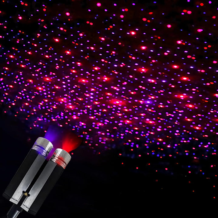 USB Star Night Lights Projector, Sound Activated 3 Modes 2 in 1 Interior Car Roof Lights, Adjustable Romantic Portable Car LED Light Decorations for Car, Ceiling, Bedroom (Red/Purple)