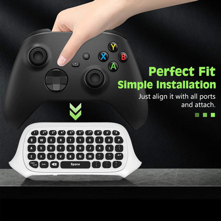 Green Backlight Keyboard for Xbox One, Xbox Series X/S,Wireless Chatpad Message KeyPad with Headset &amp; Audio Jack,Mini Game Keyboard Fit Xbox One/One S/One Elite/2, 2.4G Receiver Included, White