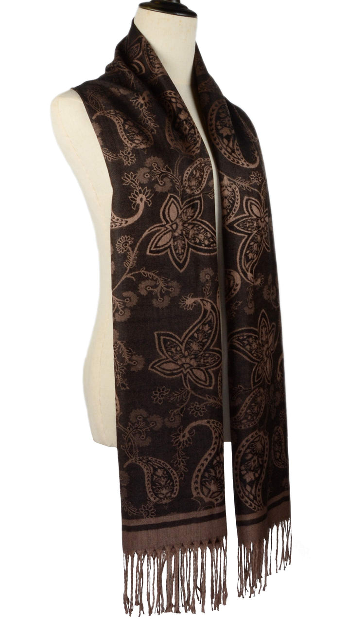 Women&#39;s Pashmina Shawl Paisley Pattern Scarf Tassels Wrap Colorful Ethnic (2021-Cream)