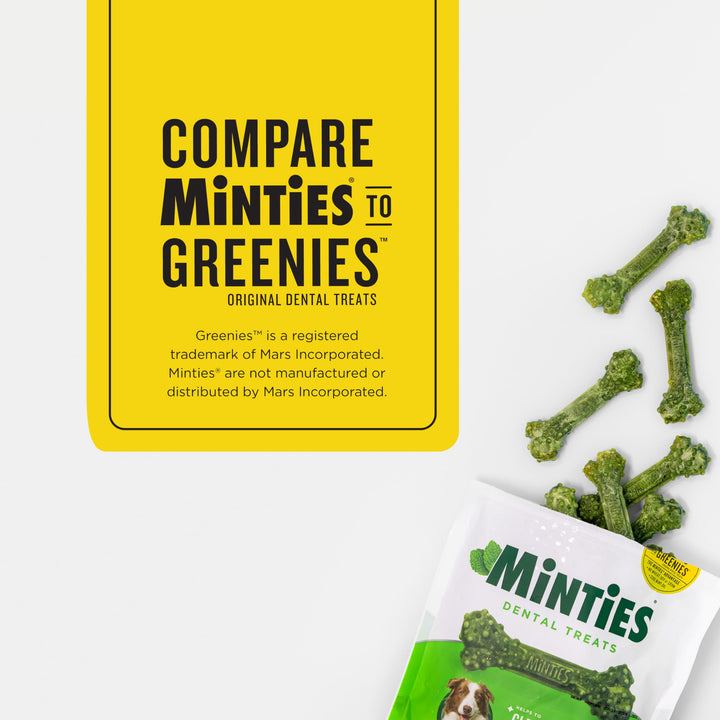 Minties Dental Chews for Dogs, 60 Count, Vet-Recommended Mint-Flavored Treats for Medium Dogs 25-50 lbs, Dental Bones Clean Teeth, Fight Bad Breath, and Removes Plaque and Tartar
