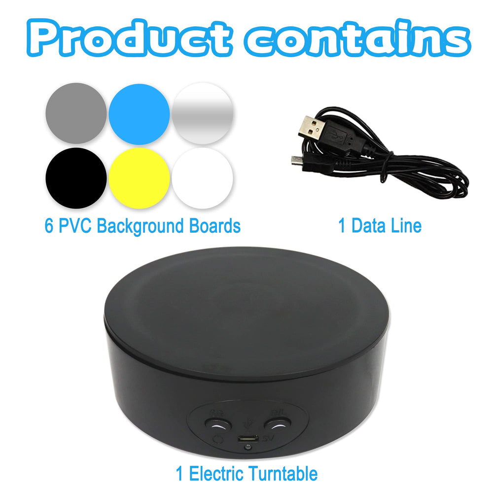 Motorized Rotating Display Stand 360 Degree Electric Photography Turntable with 6 PVC Backgrounds, Battery/USB Power Supply for Display Products Photography Jewelry Watch Models