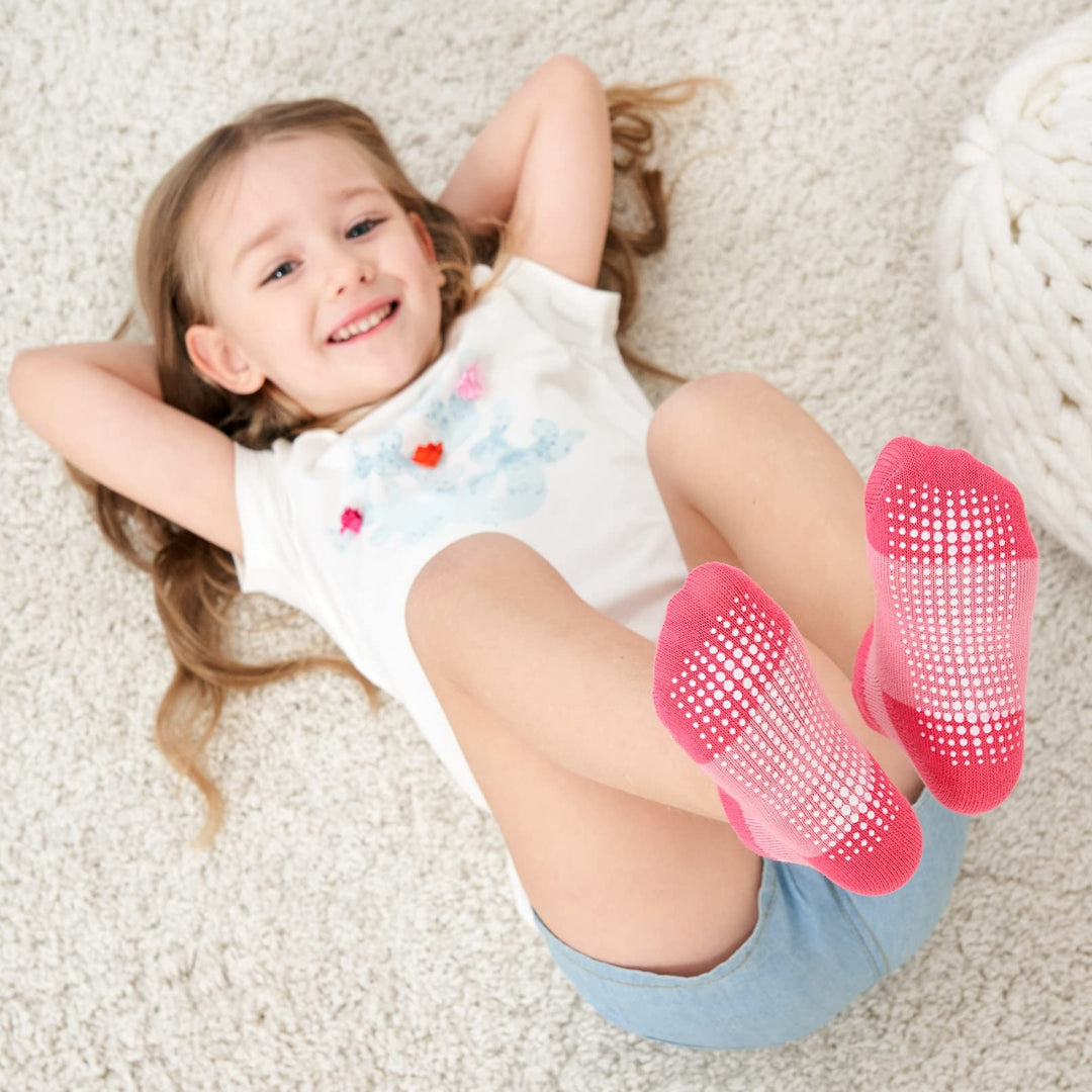 Baby Girls Non Slip Grip Ankle Socks with Non Skid Soles for Infants Toddlers Kids, 12 Pairs, Pink Pop, 6-12 Months