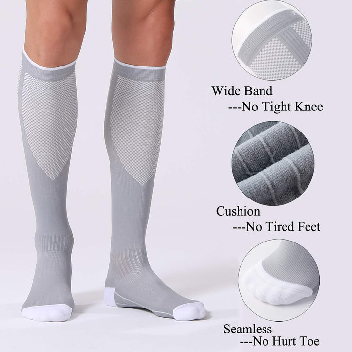 3 Pairs Compression Socks for Women and Men 20-30mmHg- Circulation and Muscle Support Socks for Travel, Running, Nurse, Knee High Socks, Black+White+Grey S/M