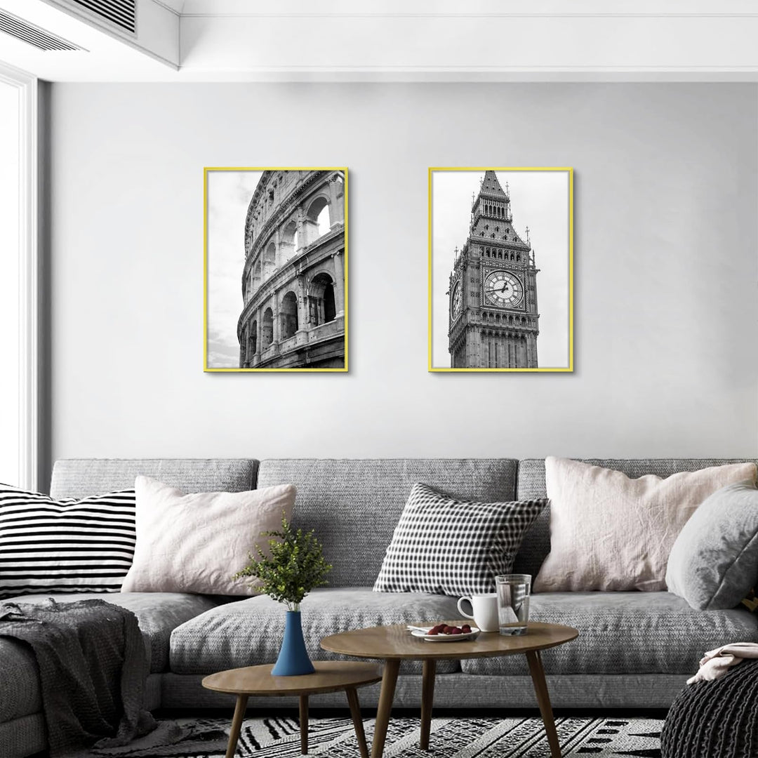 A2 Picture Poster Frame, Display Pictures 16.5x23.4 Without Mat, Thin Border Metal with Plexiglass for Horizontal and Vertical, Gold