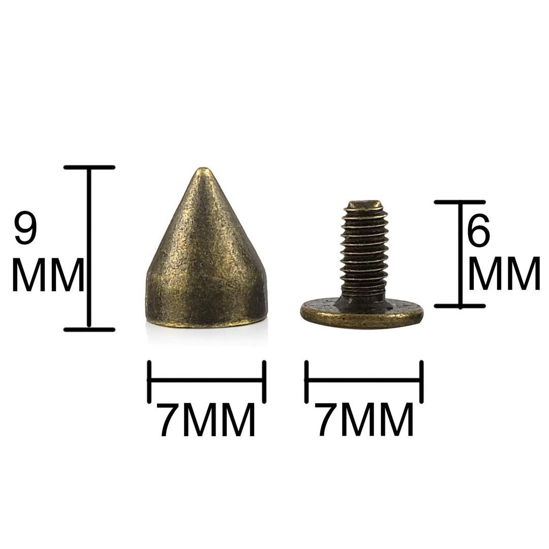 100 Sets 9MM Bronze Spikes and Studs Metal Bullet Cone Spikes Screw Back Leather Craft Rapid Rivet Screws Punk Studs and Spikes for Clothing Shoes Leather Belts Bag Rivets 11/32 Inch