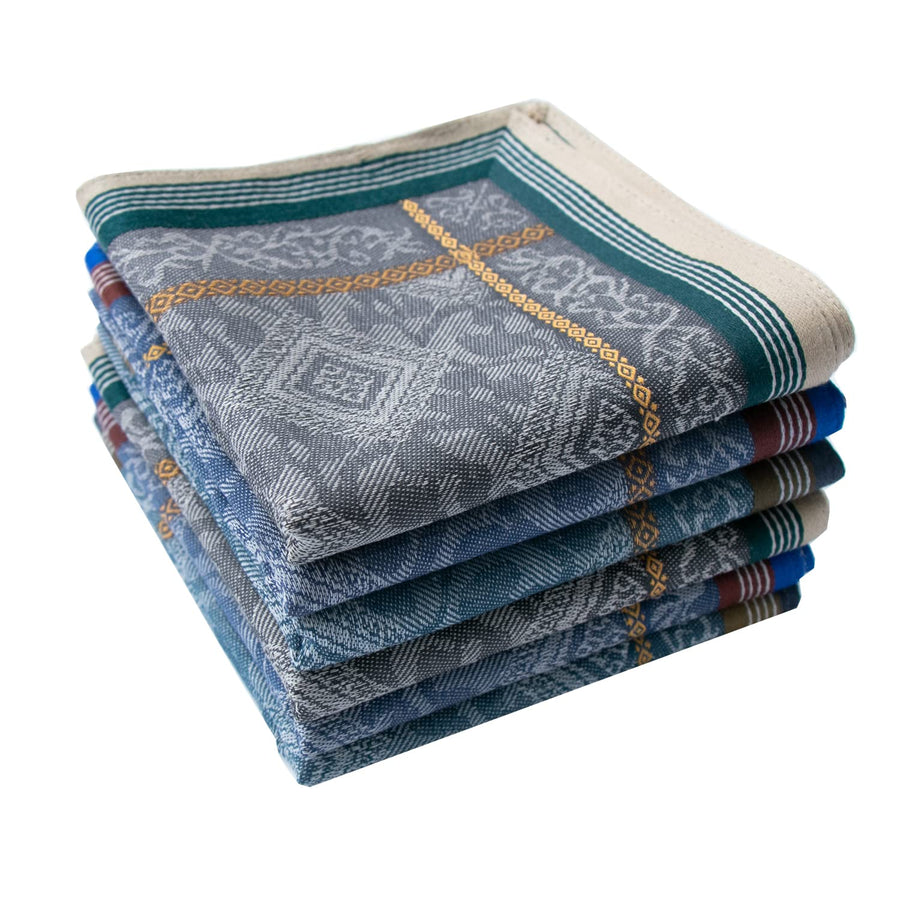 Mens Soft Cotton Handkerchiefs Old-fashioned Jacquard Pattern Assorted Pack 9PCS