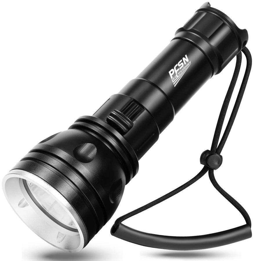 PFSN DF-3000 Professional Underwater Flashlight, 150m Waterproof Dive Torch with Long Lasting Rechargeable Battery, Super Bright Light Great for Night Caving, Explore, Spearfishing