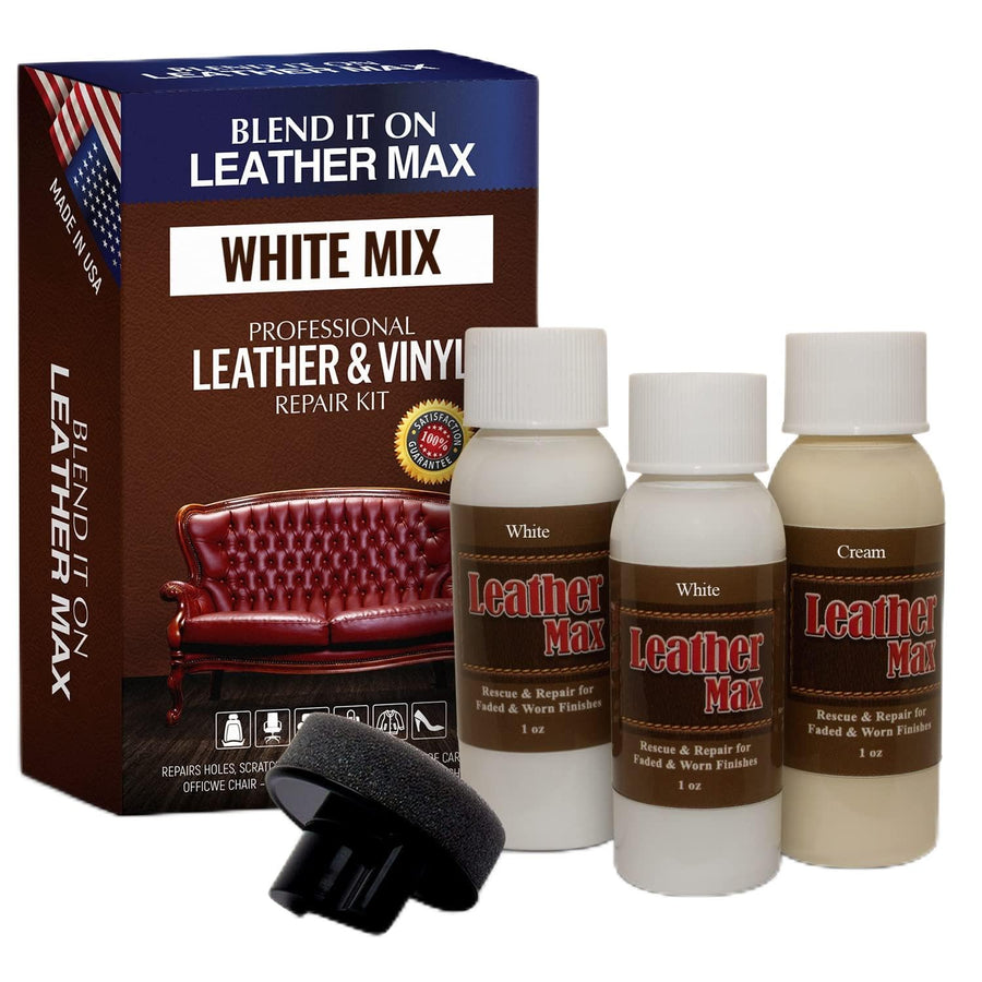 Leather Max Quick Blend Refinish and Repair Kit White, Restore Couches, Recolor Furniture & Repair Car Seats, Jackets, Sofa, Boots 3 Color Shades to Blend with/Leather Vinyl and More (White Mix)