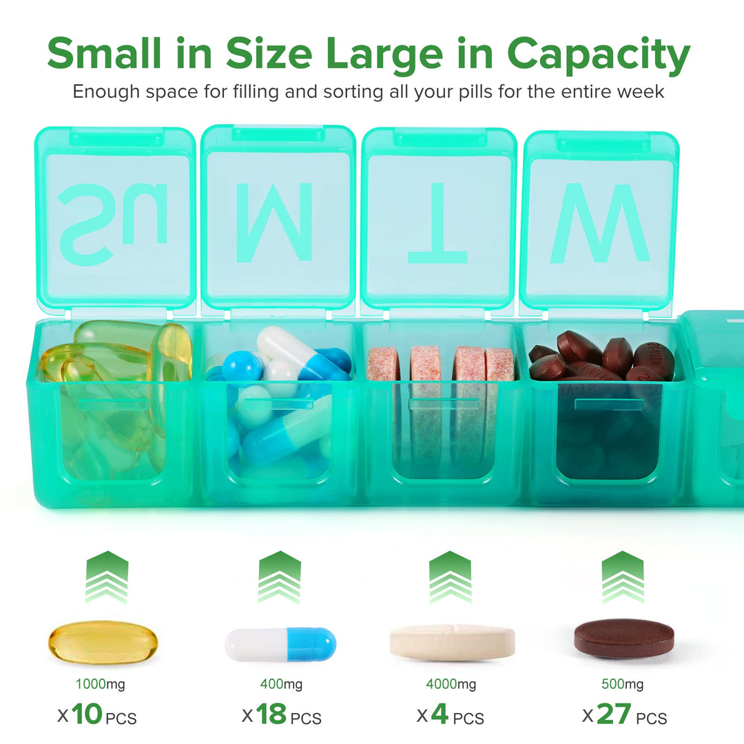 Extra Large Pill Organizer, BPA Free 7 Day Pill Box Cas