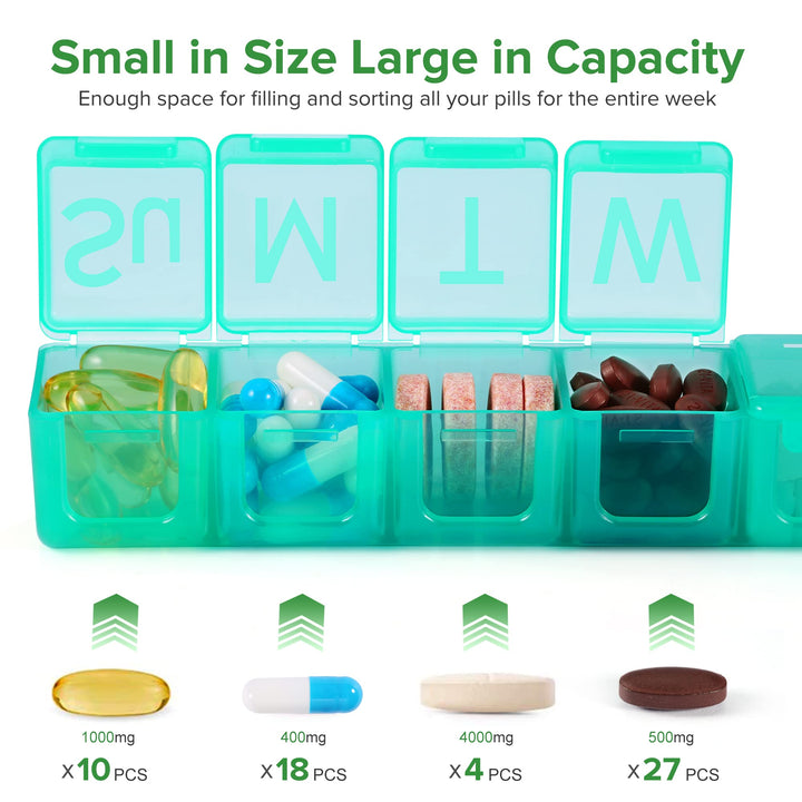 Extra Large Pill Organizer, BPA Free 7 Day Pill Box Cas