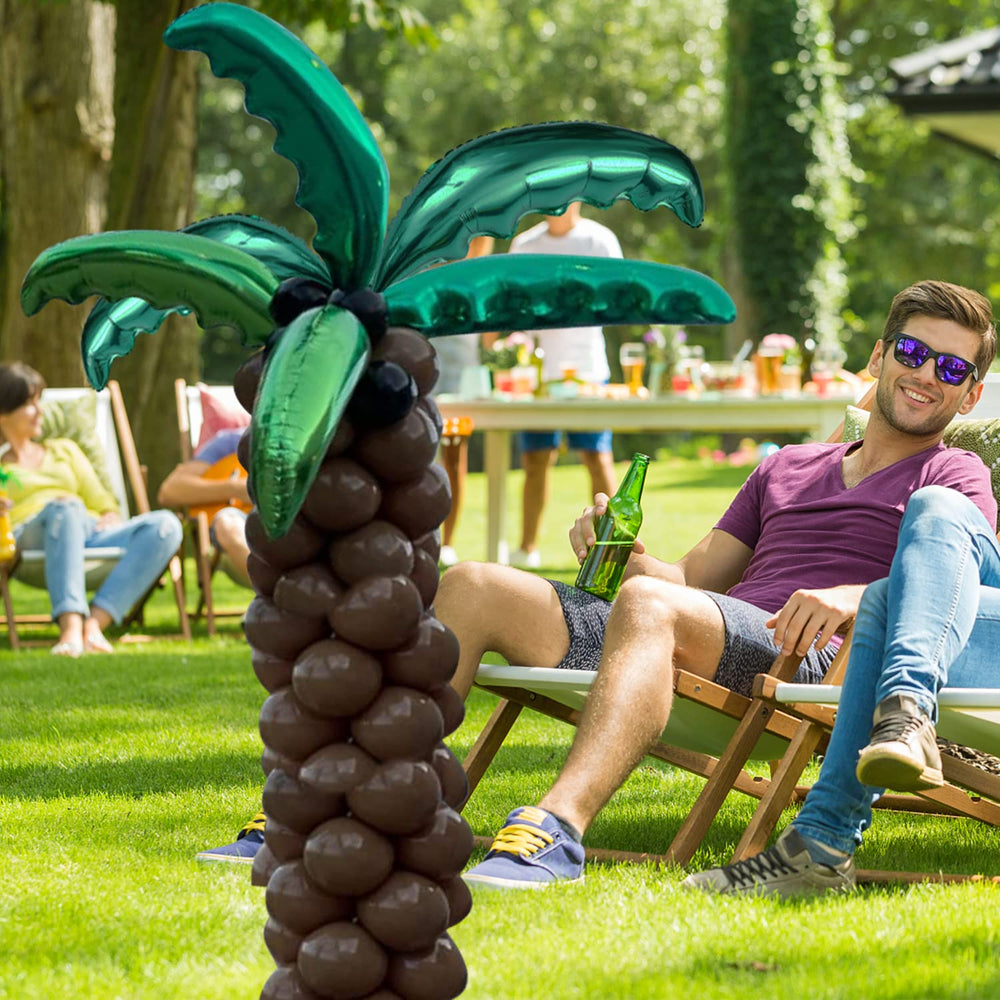 6 Pack Hawaiian Tropical Coconut Palm Leaves Balloons Helium Foil Green Leaf Balloons for Birthday Wedding Baby Shower Hawaii Luau Party Decorations