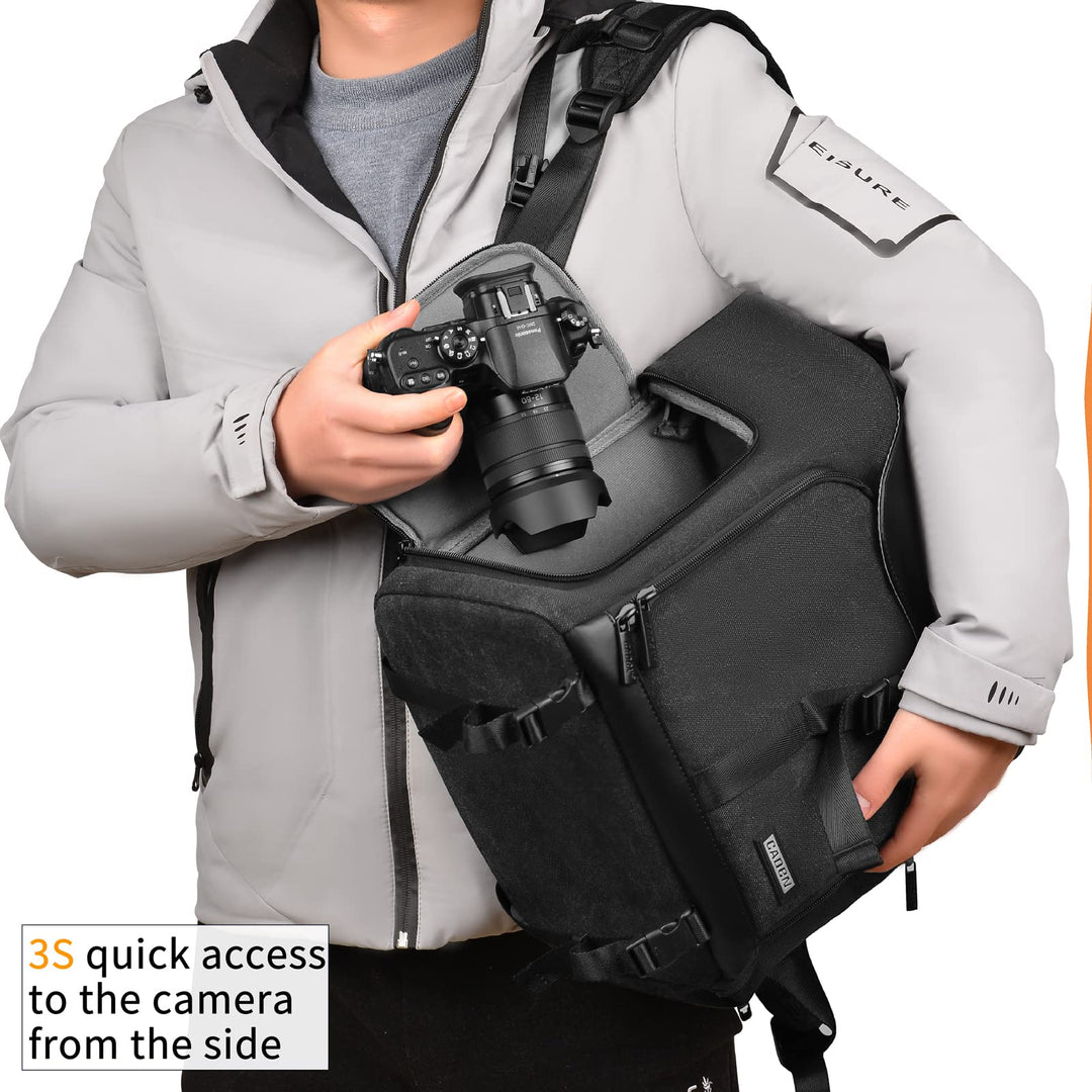 Camera Backpack Canvas Camera Bag for DSLR/SLR Mirrorless Camera with 15.6 inches Laptop Compartment, Camera Case Compatible for Sony Canon Nikon Cameras and Lens Tripod Waterproof Black