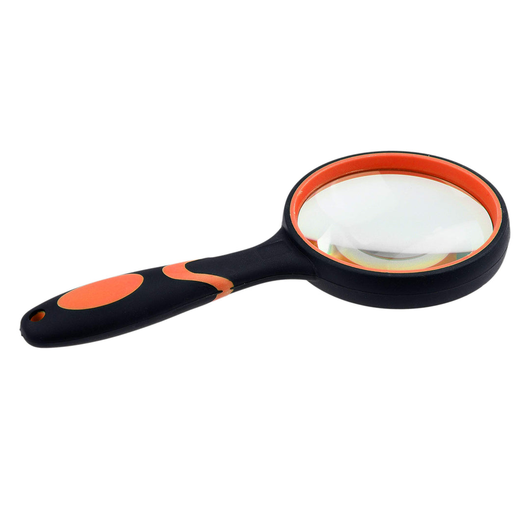 Kare &amp; Kind 8X Handheld Reading Magnifier - 75MM Large Magnifying Lens - Non-Slip Soft Handle - Use for Science, Reading, Insect and Plant Observation - for Kids, Adults, Elderly (Orange)