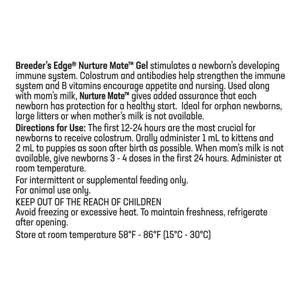 Breeder's Edge Nurture Mate - Colostrum Supplement for Puppies & Kittens, Dogs, Cats - 30 ml Paste