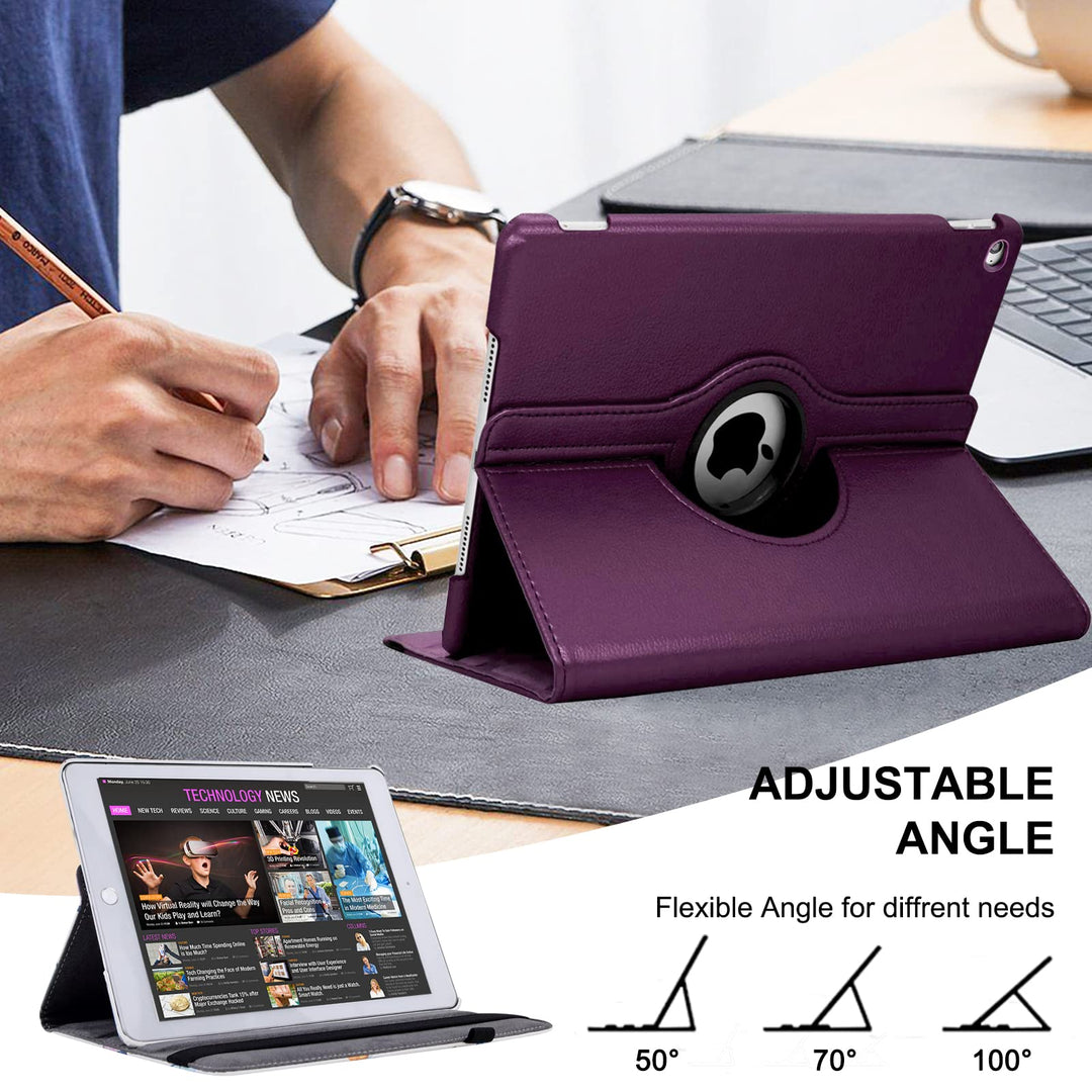 Rotating Case for iPad 9.7 Inch 2018 2017 / iPad Air 2 Case - 360 Degree Rotating Stand Protective Cover with Auto Sleep Wake for iPad 9.7 inch (6th Gen, 5th Gen) / iPad Air 2/ iPad Air (Purple)