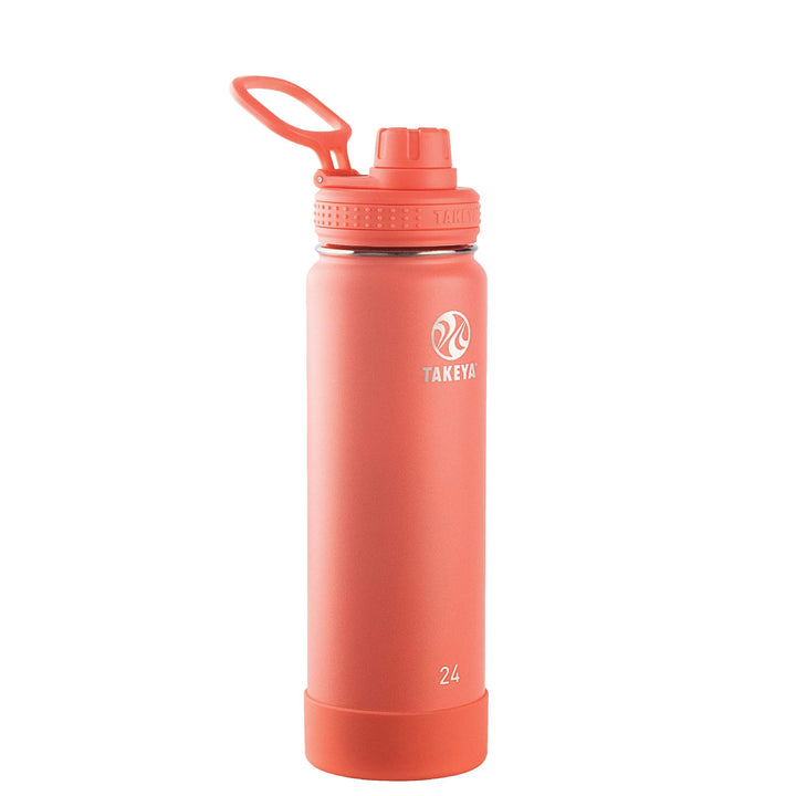 Actives Insulated Stainless Steel Water Bottle with Spout Lid, 24 Ounce, Coral
