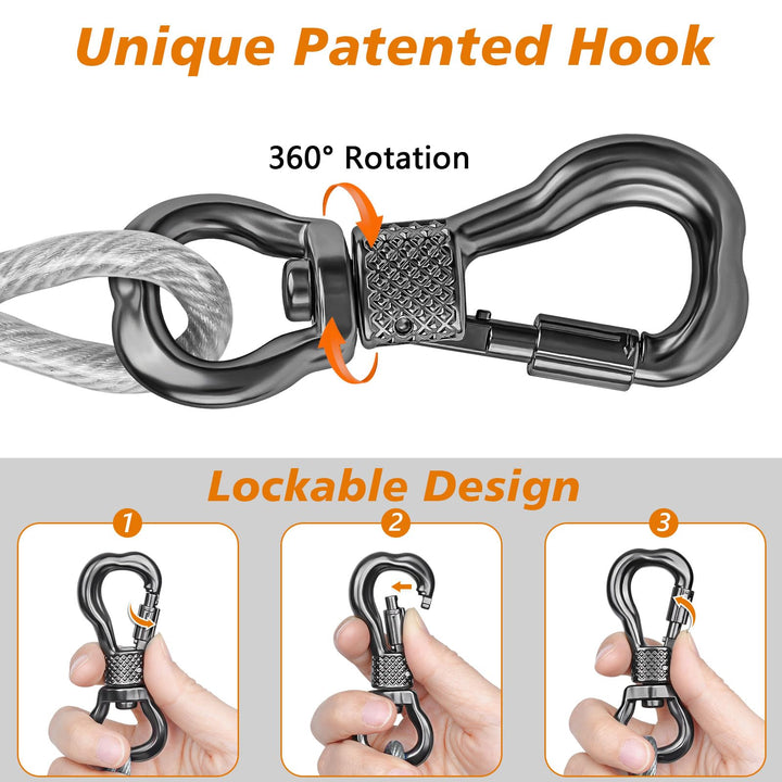 Dog Tie Out Cable 50ft, Outdoor Runner Lead Chain Tether for Small Medium Large Dogs, 5mm Diameter Cable,11000 lbs Break Strength, Reflective Silver