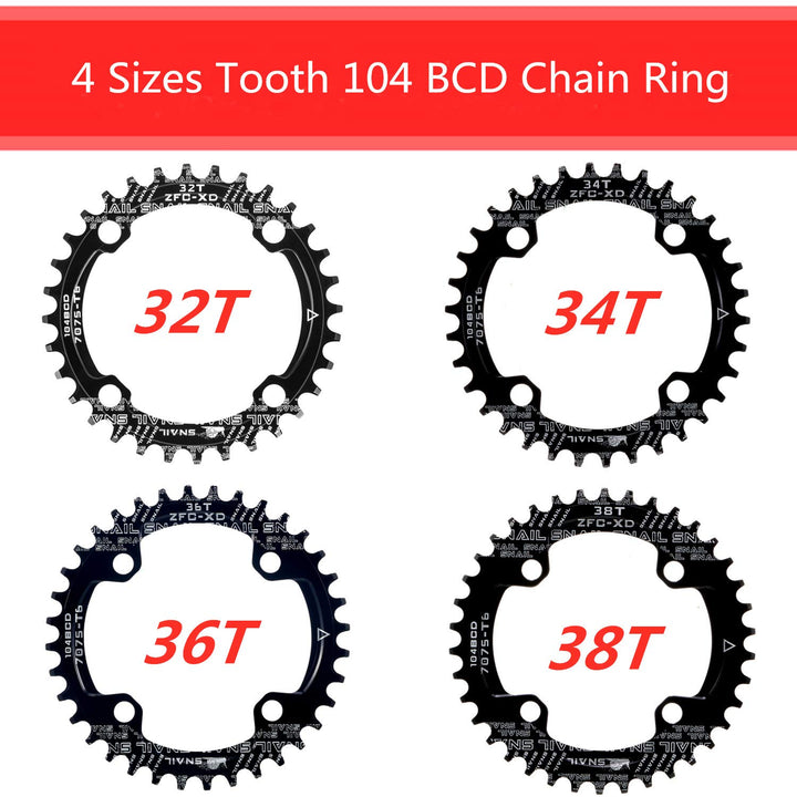 Chainring 104 BCD Chainring 32T Chainring Narrow Wide Single Chain Ring with 4 Pieces Sprocket Bolts for Road Bikes, Mountain Bikes, BMX MTB Bike(32T,Black)