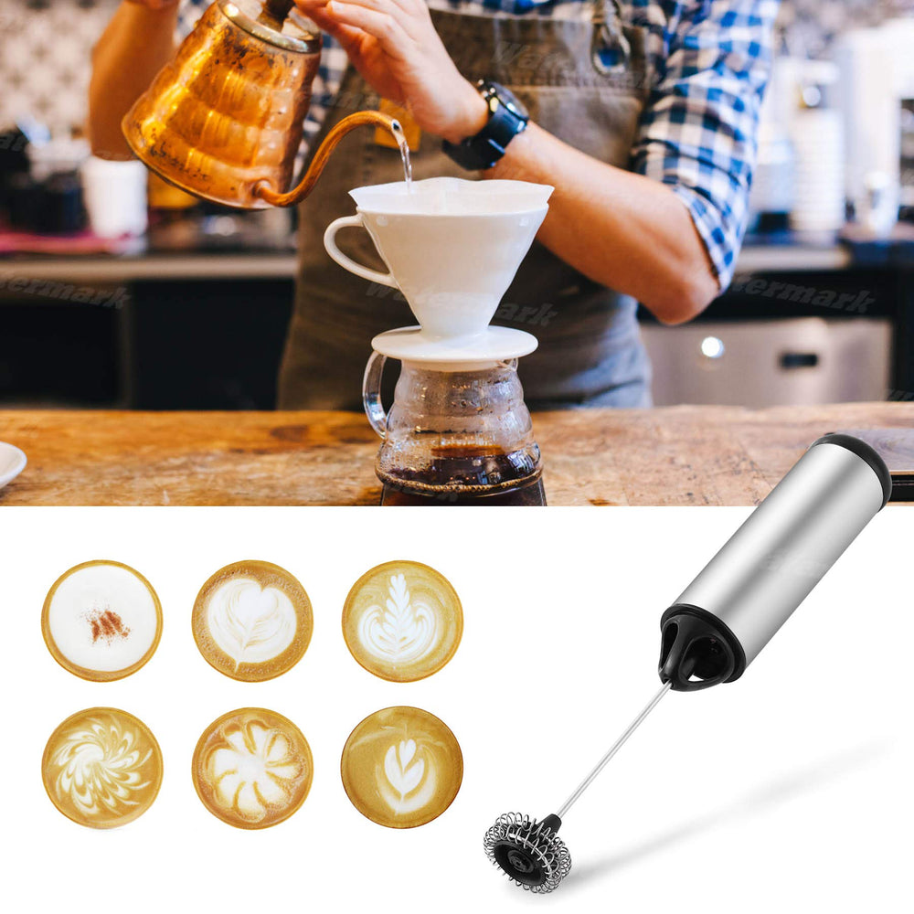 Electric Milk Frothers Handheld Foam Beater Milk Frother Battery Operated Mini Smoothie Blender For coffee whipping cappuccino latte milk matcha hot chocolate Silver/Black