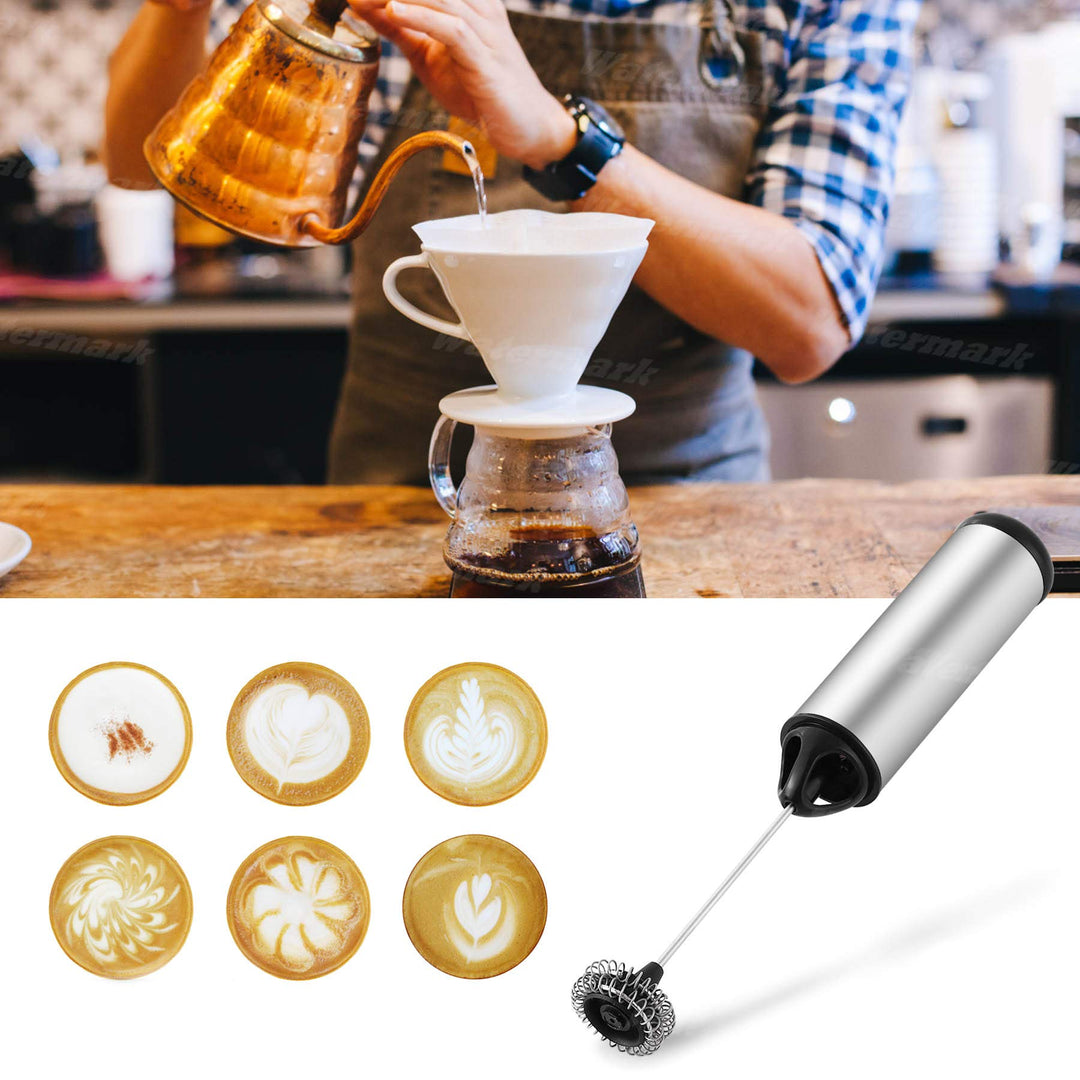 Electric Milk Frothers Handheld Foam Beater Milk Frother Battery Operated Mini Smoothie Blender For coffee whipping cappuccino latte milk matcha hot chocolate Silver/Black